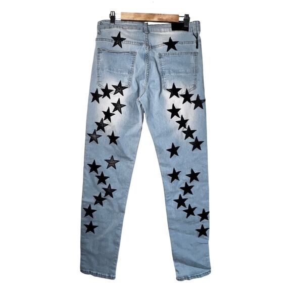 Unbranded Amiri-Style Star Patch Jeans - Size 30 (Measured) Light Wash Denim - Picture 5 of 6